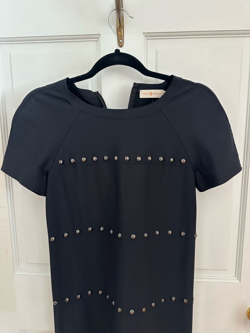 Tory Burch Black Short Sleeve Studded Shift Dress - Picture 3 of 7